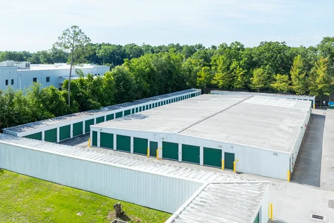 Drive-up storage units with easy vehicle access at self storage facility